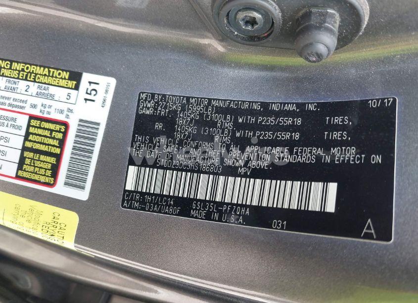 Photo 9 of 2017 Toyota Sienna XLE/LIMITED (VIN 5TDDZ3DC3HS186803)