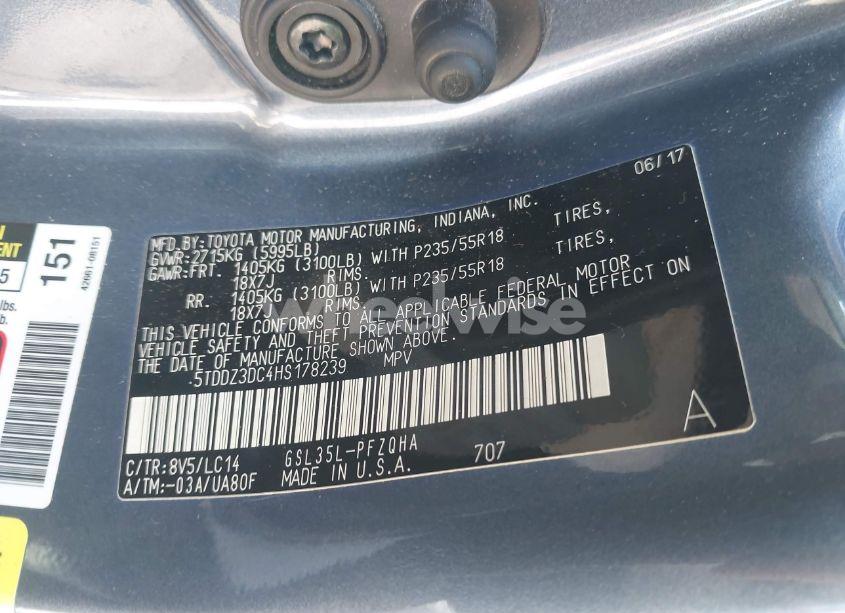 Photo 9 of 2017 Toyota Sienna XLE 7 PASSENGER (VIN 5TDDZ3DC4HS178239)