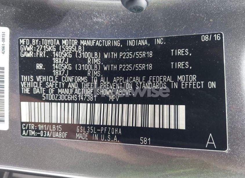 Photo 9 of 2017 Toyota Sienna LIMITED PREMIUM 7 PASSENGER (VIN 5TDDZ3DC6HS147381)