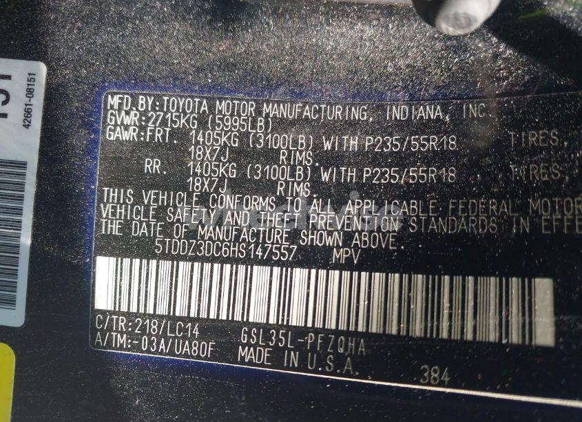 Photo 9 of 2017 Toyota Sienna XLE 7 PASSENGER (VIN 5TDDZ3DC6HS147557)