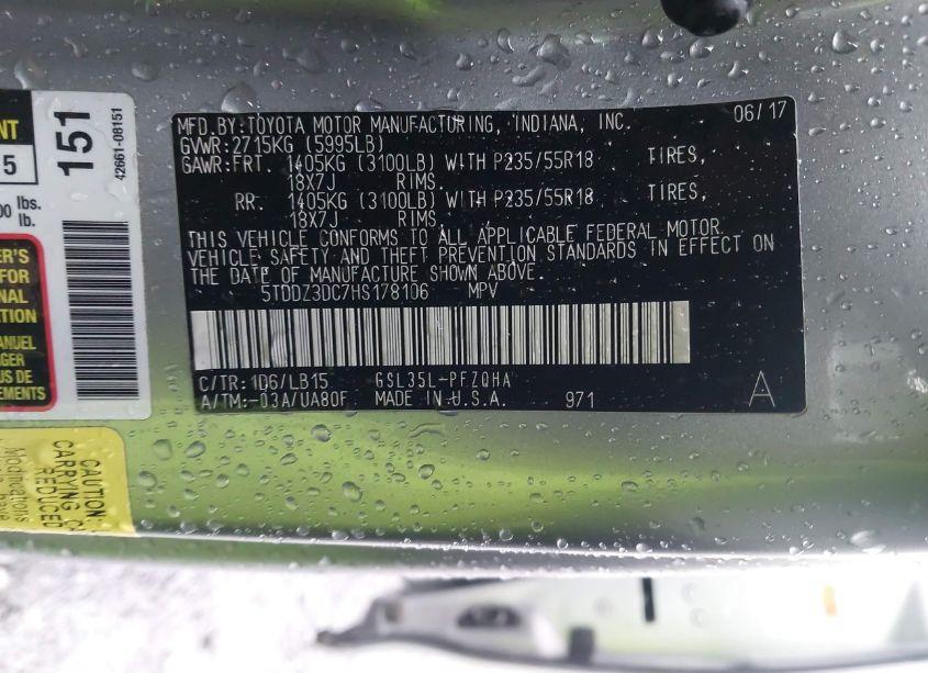 Photo 9 of 2017 Toyota Sienna LIMITED PREMIUM 7 PASSENGER (VIN 5TDDZ3DC7HS178106)