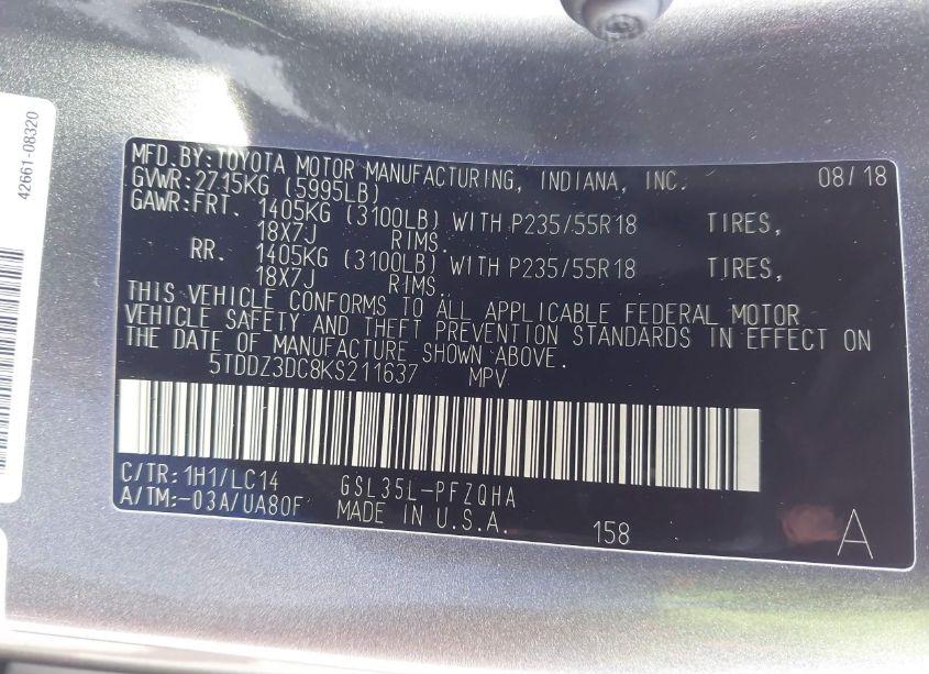 Photo 9 of 2019 Toyota Sienna XLE PREMIUM 7 PASSENGER (VIN 5TDDZ3DC8KS211637)