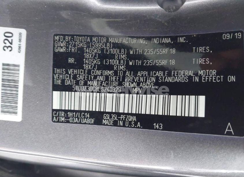 Photo 9 of 2020 Toyota Sienna XLE PREMIUM (VIN 5TDDZ3DC8LS240329)