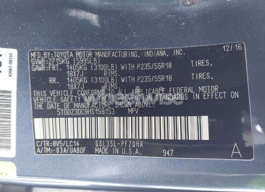 Photo 9 of 2017 Toyota Sienna XLE/LIMITED (VIN 5TDDZ3DC9HS159153)