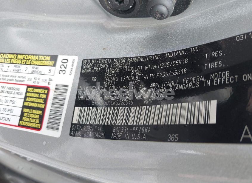 Photo 9 of 2019 Toyota Sienna XLE 7 PASSENGER (VIN 5TDDZ3DC9KS226549)