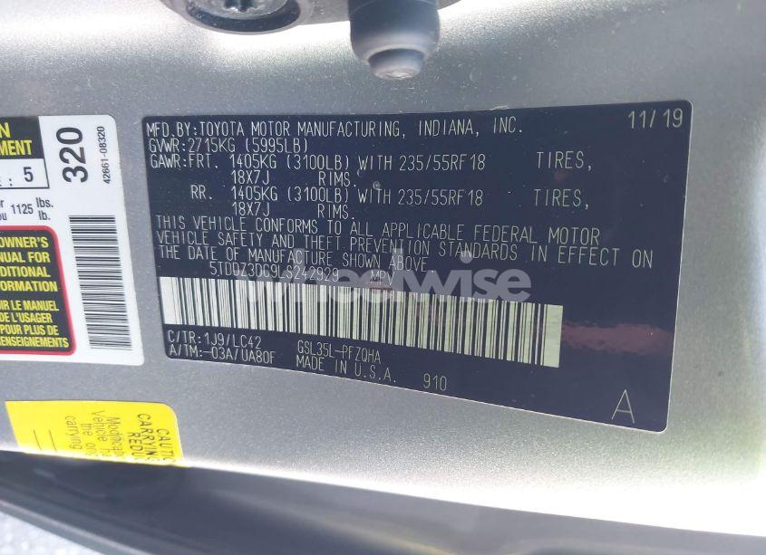 Photo 9 of 2020 Toyota Sienna XLE (VIN 5TDDZ3DC9LS242929)