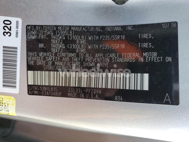 Photo 5 of 2019 TOYOTA SIENNA XLE (VIN 5TDDZ3DCXKS216984)