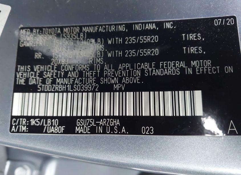 Photo 9 of 2020 Toyota Highlander LIMITED (VIN 5TDDZRBH1LS039972)