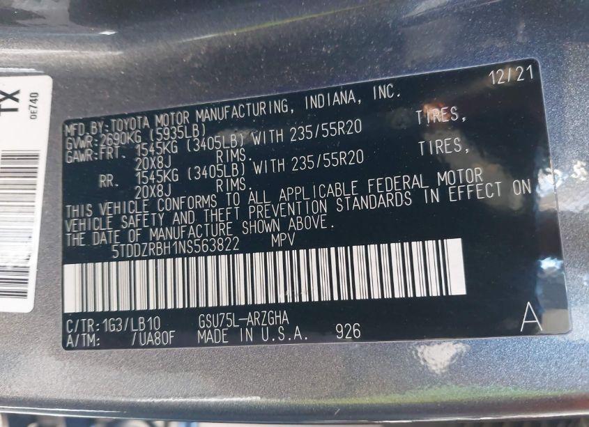 Photo 9 of 2022 Toyota Highlander LIMITED (VIN 5TDDZRBH1NS563822)