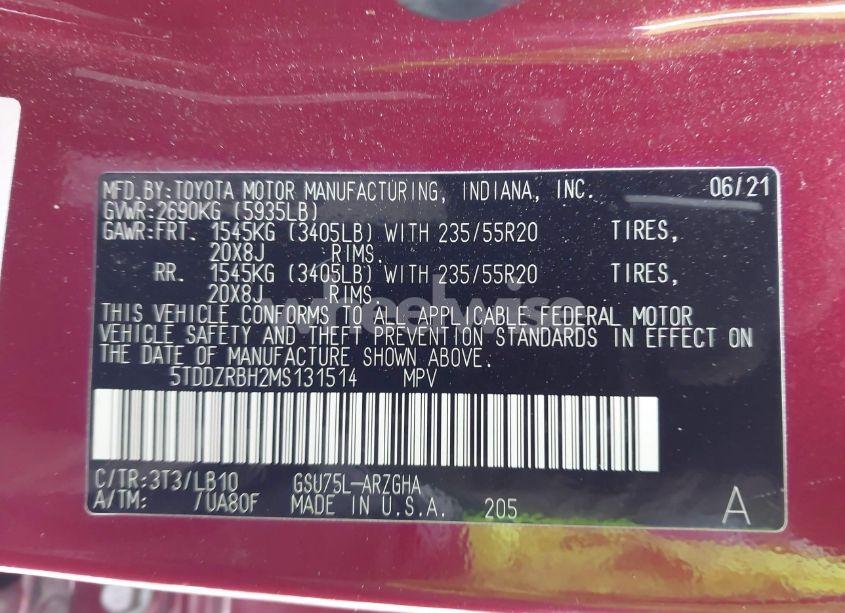 Photo 9 of 2021 Toyota Highlander LIMITED (VIN 5TDDZRBH2MS131514)