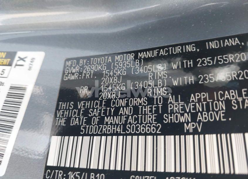 Photo 9 of 2020 Toyota Highlander LIMITED (VIN 5TDDZRBH4LS036662)