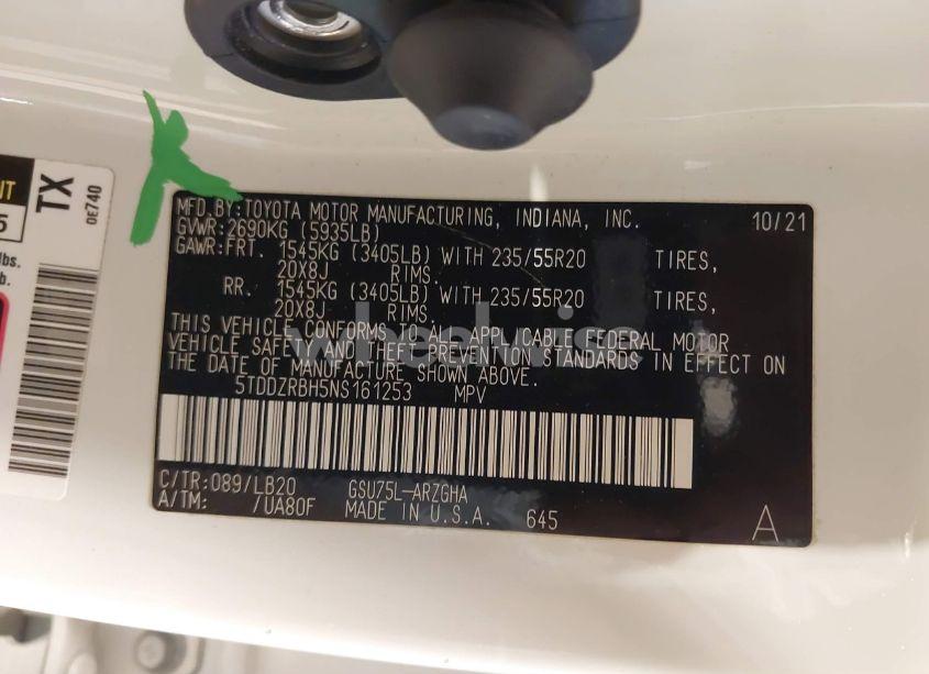 Photo 9 of 2022 Toyota Highlander LIMITED (VIN 5TDDZRBH5NS161253)