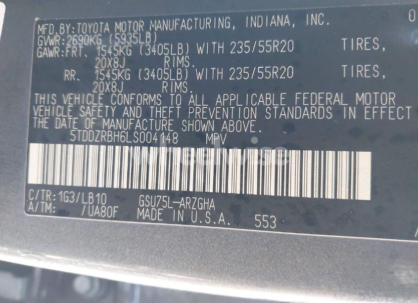 Photo 9 of 2020 Toyota Highlander LIMITED (VIN 5TDDZRBH6LS004148)