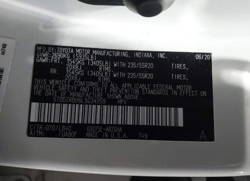 Photo 9 of 2020 Toyota Highlander LIMITED (VIN 5TDDZRBH6LS034959)