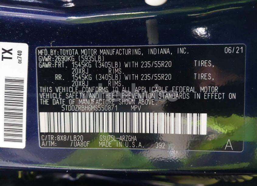 Photo 9 of 2021 Toyota Highlander LIMITED (VIN 5TDDZRBH6MS550871)