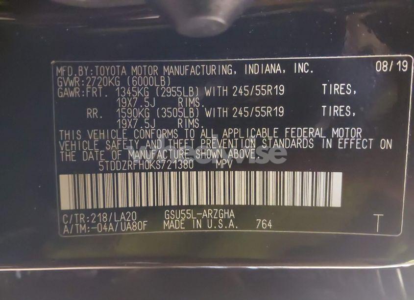 Photo 9 of 2019 Toyota Highlander LIMITED (VIN 5TDDZRFH0KS721380)