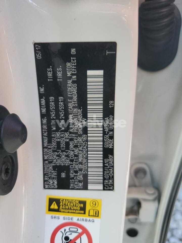 Photo 13 of 2017 TOYOTA HIGHLANDER LIMITED (VIN 5TDDZRFH2HS425169)