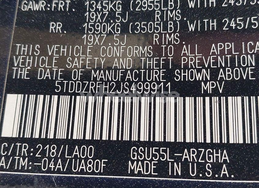 Photo 9 of 2018 Toyota Highlander LIMITED (VIN 5TDDZRFH2JS499911)