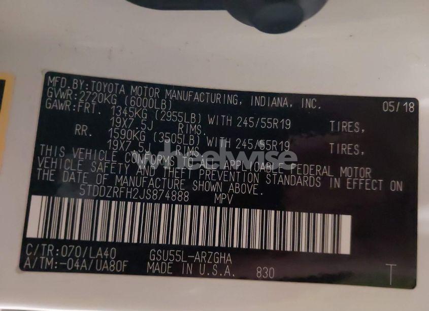 Photo 9 of 2018 Toyota Highlander LIMITED PLATINUM (VIN 5TDDZRFH2JS874888)