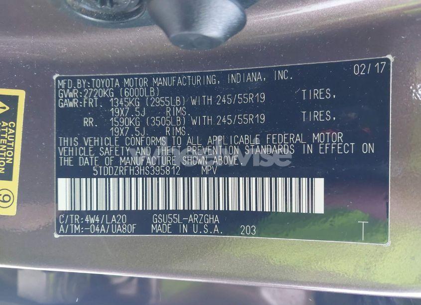 Photo 9 of 2017 Toyota Highlander LIMITED (VIN 5TDDZRFH3HS395812)