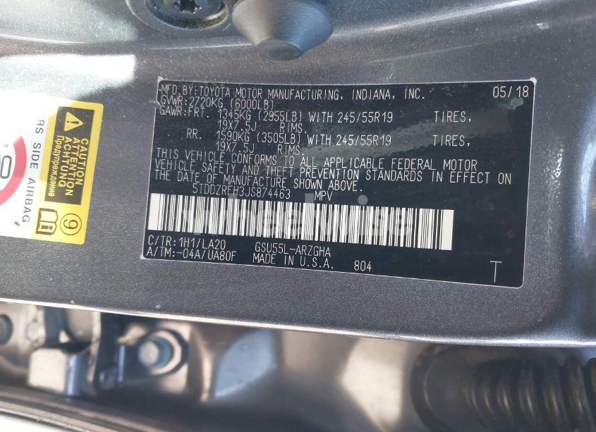 Photo 9 of 2018 Toyota Highlander LIMITED (VIN 5TDDZRFH3JS874463)