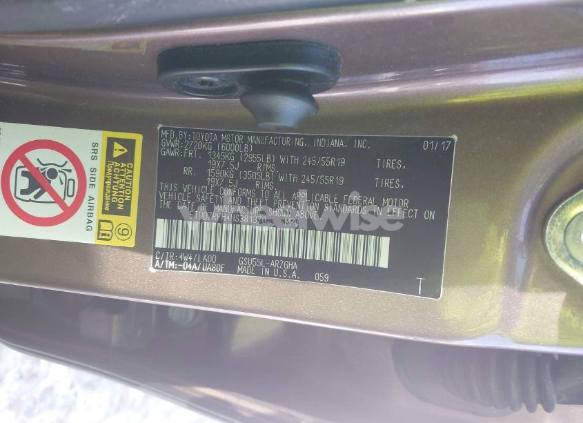 Photo 9 of 2017 Toyota Highlander LIMITED PLATINUM (VIN 5TDDZRFH4HS381370)