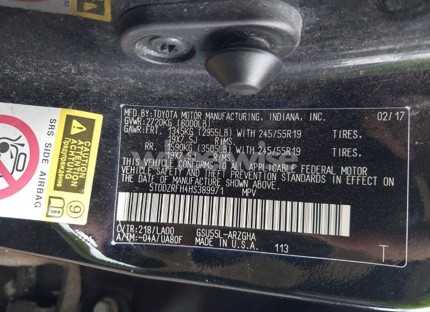 Photo 9 of 2017 Toyota Highlander LIMITED PLATINUM (VIN 5TDDZRFH4HS389971)