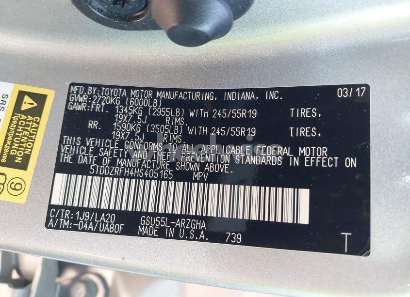 Photo 9 of 2017 Toyota Highlander LIMITED PLATINUM (VIN 5TDDZRFH4HS405165)