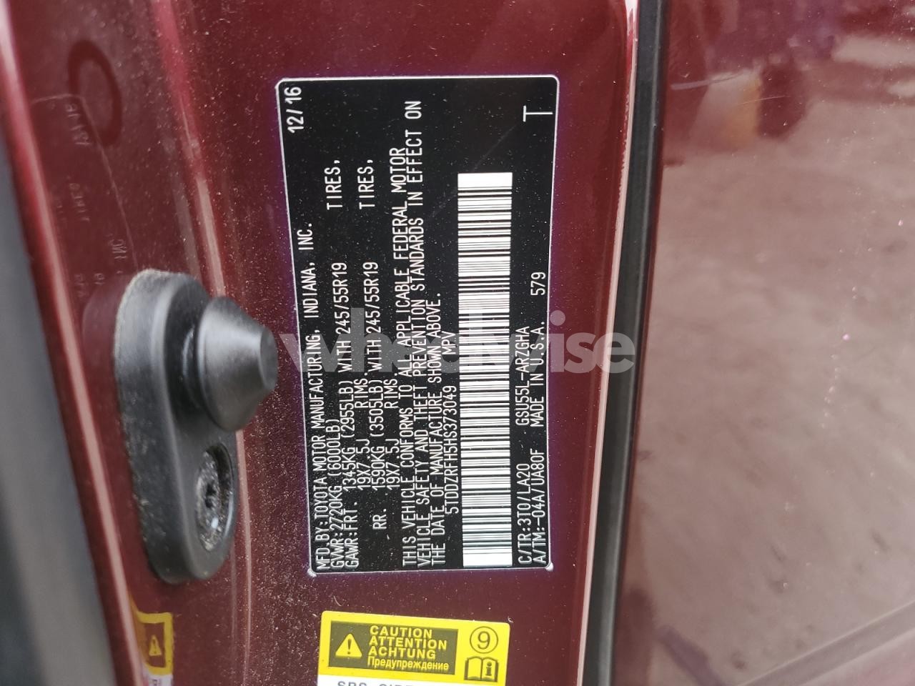 Photo 13 of 2017 TOYOTA HIGHLANDER LIMITED (VIN 5TDDZRFH5HS373049)