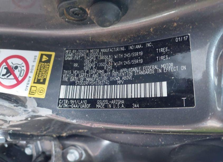 Photo 9 of 2017 Toyota Highlander LIMITED PLATINUM (VIN 5TDDZRFH5HS382740)