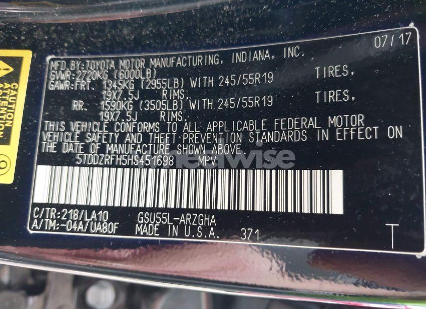 Photo 9 of 2017 Toyota Highlander LIMITED (VIN 5TDDZRFH5HS451698)