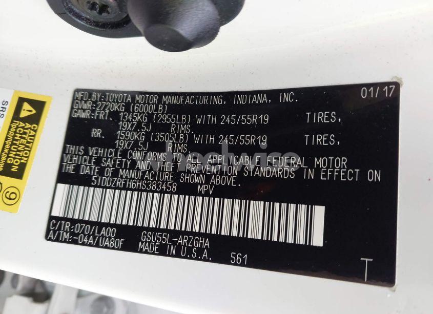 Photo 9 of 2017 Toyota Highlander LIMITED (VIN 5TDDZRFH6HS383458)