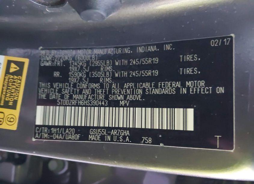 Photo 9 of 2017 Toyota Highlander LIMITED (VIN 5TDDZRFH6HS390443)