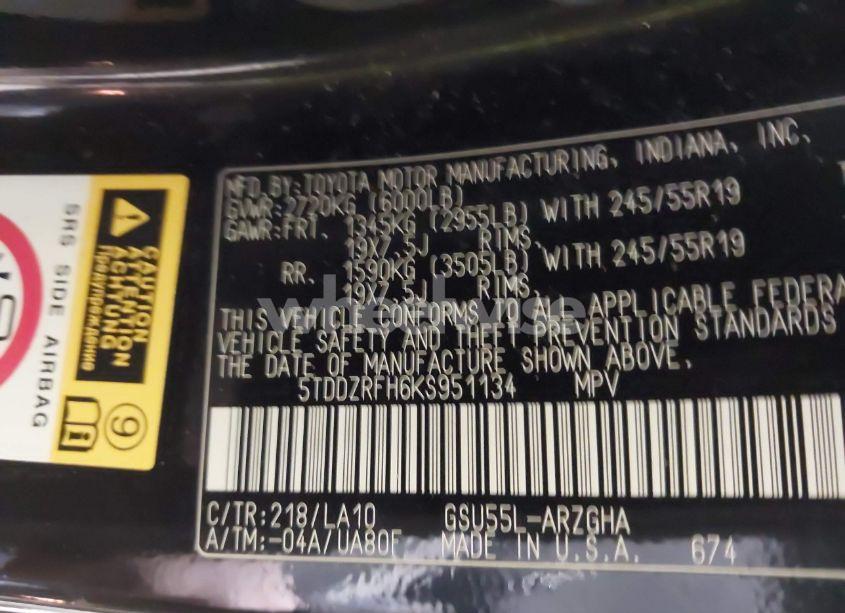 Photo 9 of 2019 Toyota Highlander LIMITED (VIN 5TDDZRFH6KS951134)