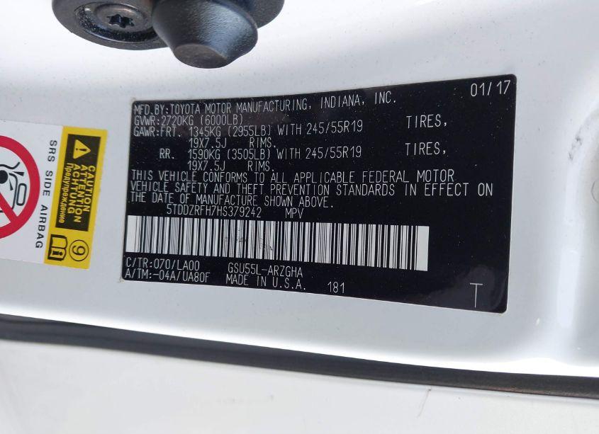 Photo 9 of 2017 Toyota Highlander LIMITED PLATINUM (VIN 5TDDZRFH7HS379242)