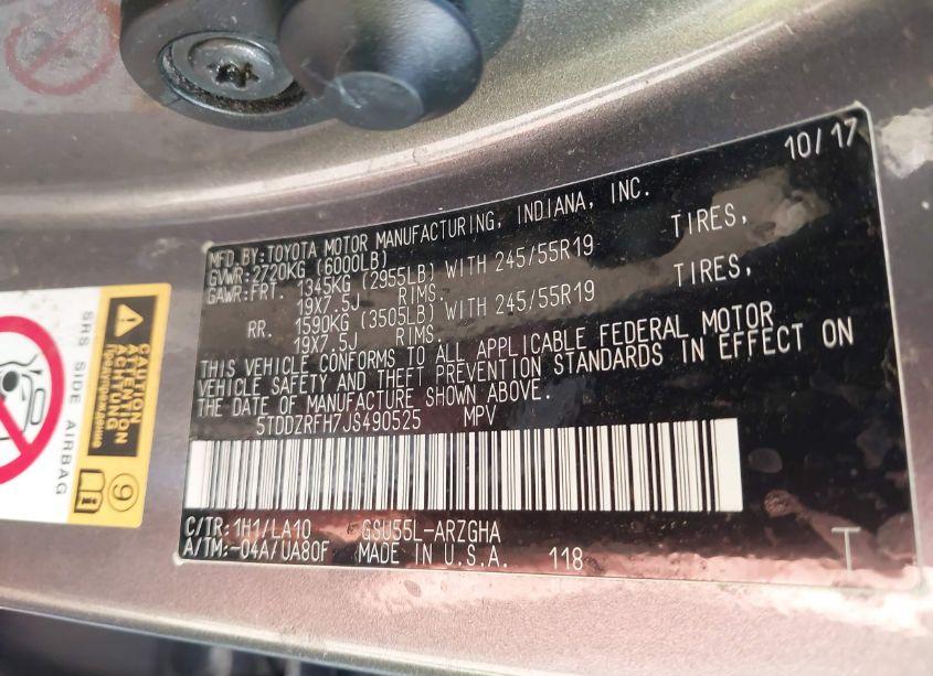 Photo 9 of 2018 Toyota Highlander LIMITED PLATINUM (VIN 5TDDZRFH7JS490525)