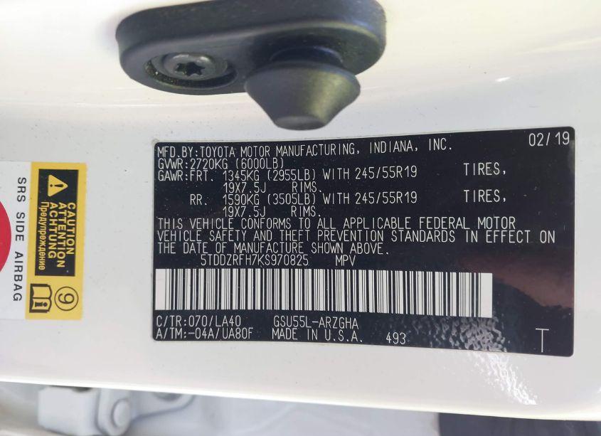 Photo 9 of 2019 Toyota Highlander LIMITED (VIN 5TDDZRFH7KS970825)