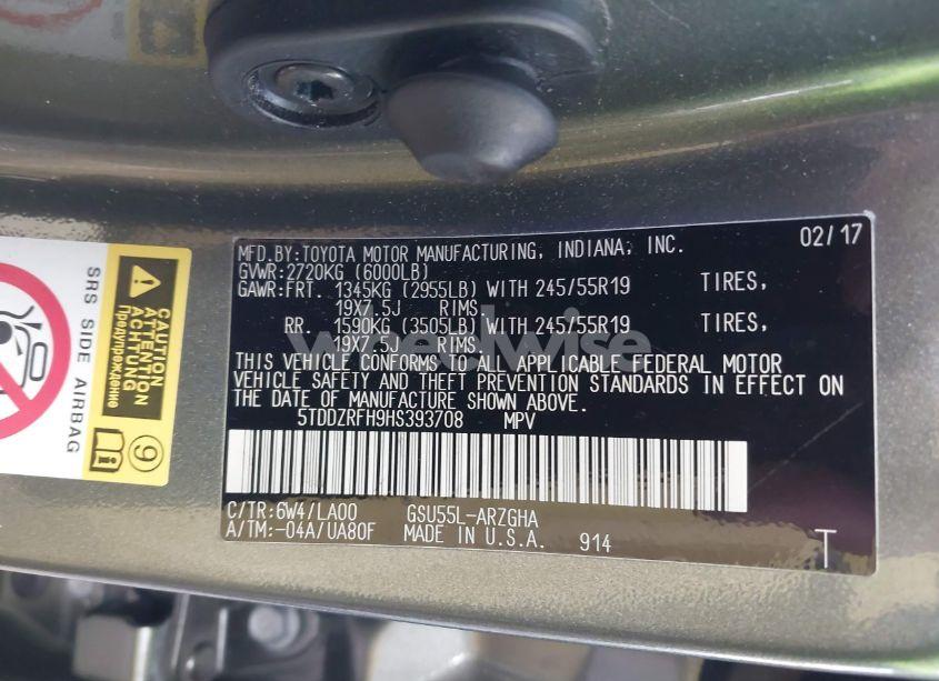 Photo 9 of 2017 Toyota Highlander LIMITED (VIN 5TDDZRFH9HS393708)