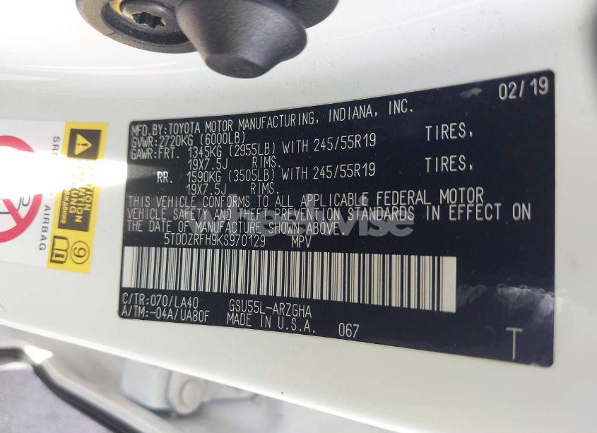 Photo 9 of 2019 Toyota Highlander LIMITED (VIN 5TDDZRFH9KS970129)