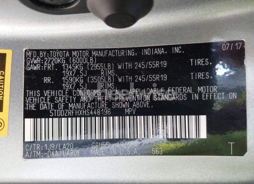 Photo 9 of 2017 Toyota Highlander LIMITED/LIMITED PLATINUM (VIN 5TDDZRFHXHS448196)