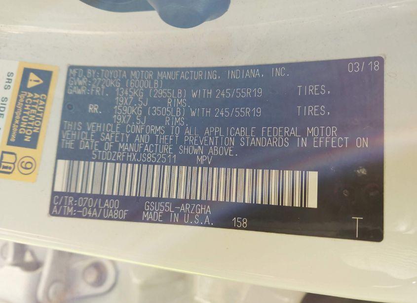 Photo 9 of 2018 Toyota Highlander LIMITED (VIN 5TDDZRFHXJS852511)