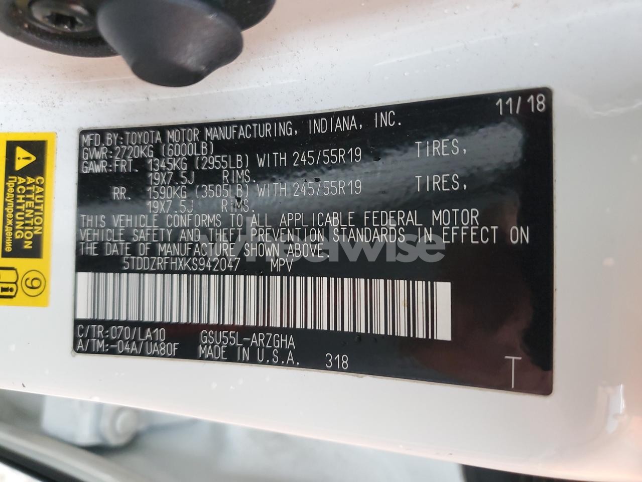 Photo 13 of 2019 TOYOTA HIGHLANDER LIMITED (VIN 5TDDZRFHXKS942047)