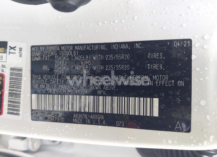 Photo 9 of 2021 Toyota Highlander HYBRID PLATINUM (VIN 5TDEBRCH0MS046324)