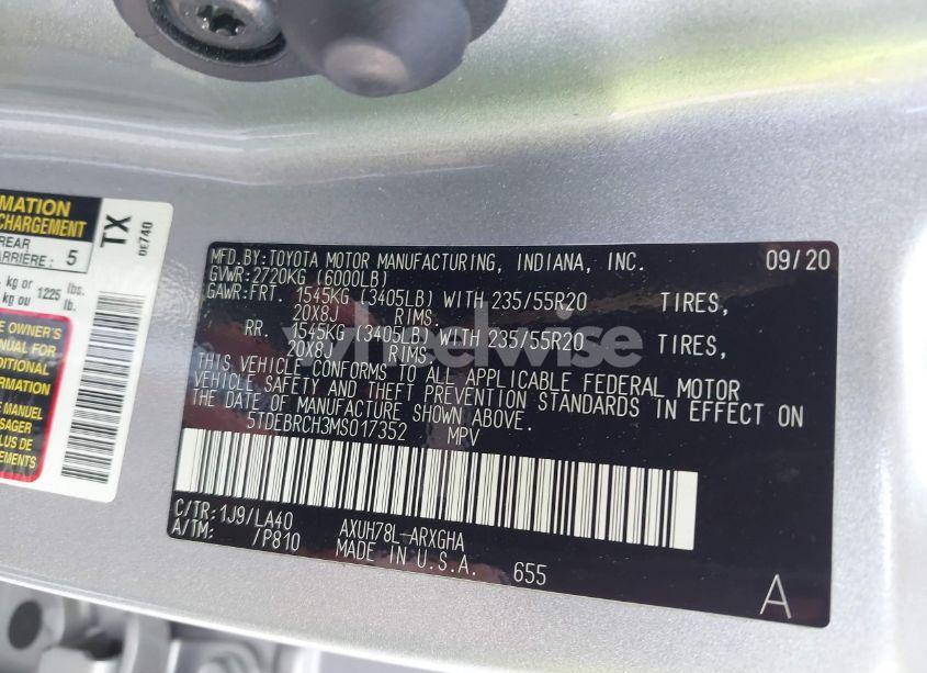 Photo 9 of 2021 Toyota Highlander HYBRID PLATINUM (VIN 5TDEBRCH3MS017352)