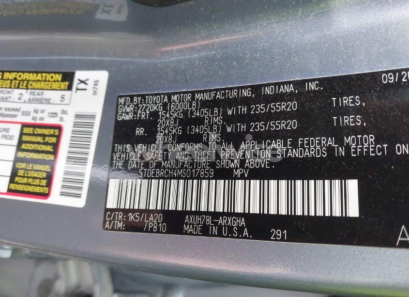 Photo 9 of 2021 Toyota Highlander HYBRID PLATINUM (VIN 5TDEBRCH4MS017859)