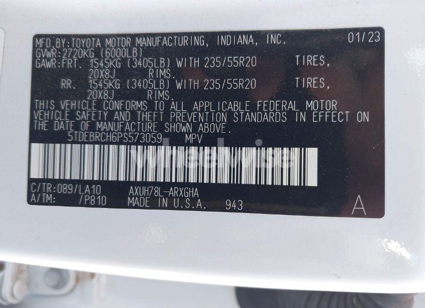 Photo 9 of 2023 Toyota Highlander HYBRID PLATINUM (VIN 5TDEBRCH6PS573059)