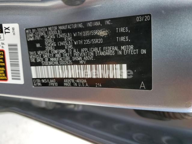 Photo 9 of 2020 TOYOTA HIGHLANDER HYBRID PLATINUM (VIN 5TDEBRCH8LS002635)