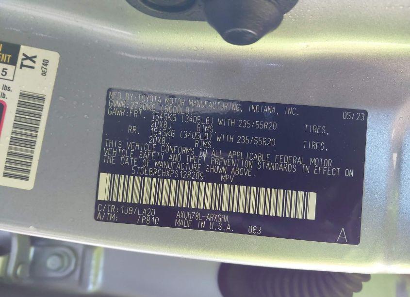 Photo 9 of 2023 Toyota Highlander HYBRID PLATINUM (VIN 5TDEBRCHXPS128209)