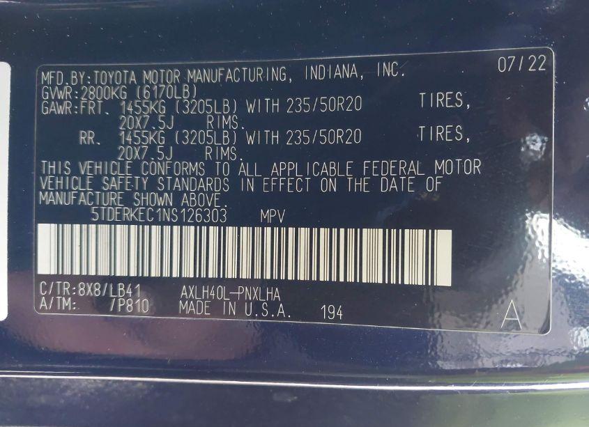 Photo 9 of 2022 Toyota Sienna PLATINUM (VIN 5TDERKEC1NS126303)