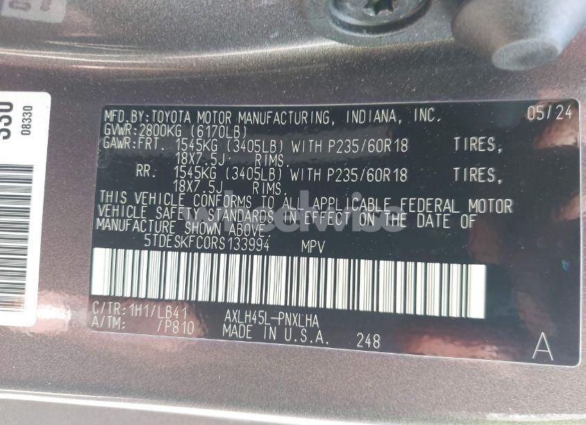 Photo 9 of 2024 Toyota Sienna PLATINUM (VIN 5TDESKFC0RS133994)